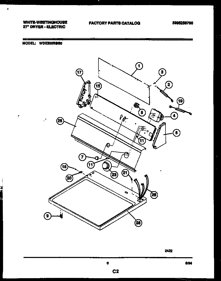 White-Westinghouse WDE336RBS0 console and control parts diagram