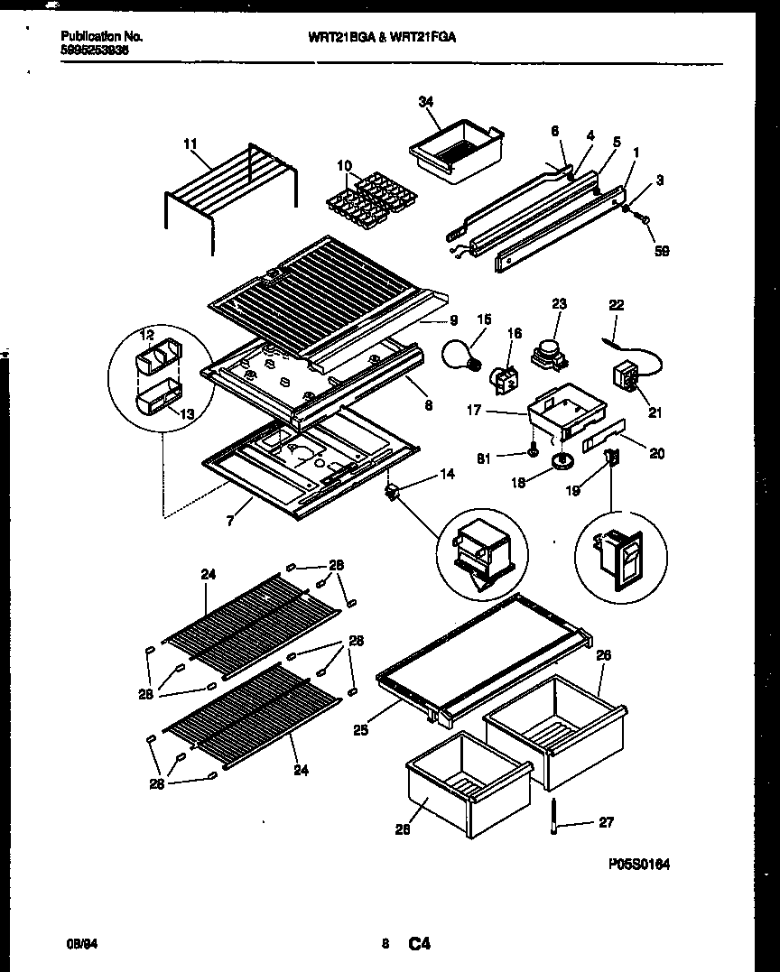 White-Westinghouse WRT21BGAZ1 shelves and supports diagram