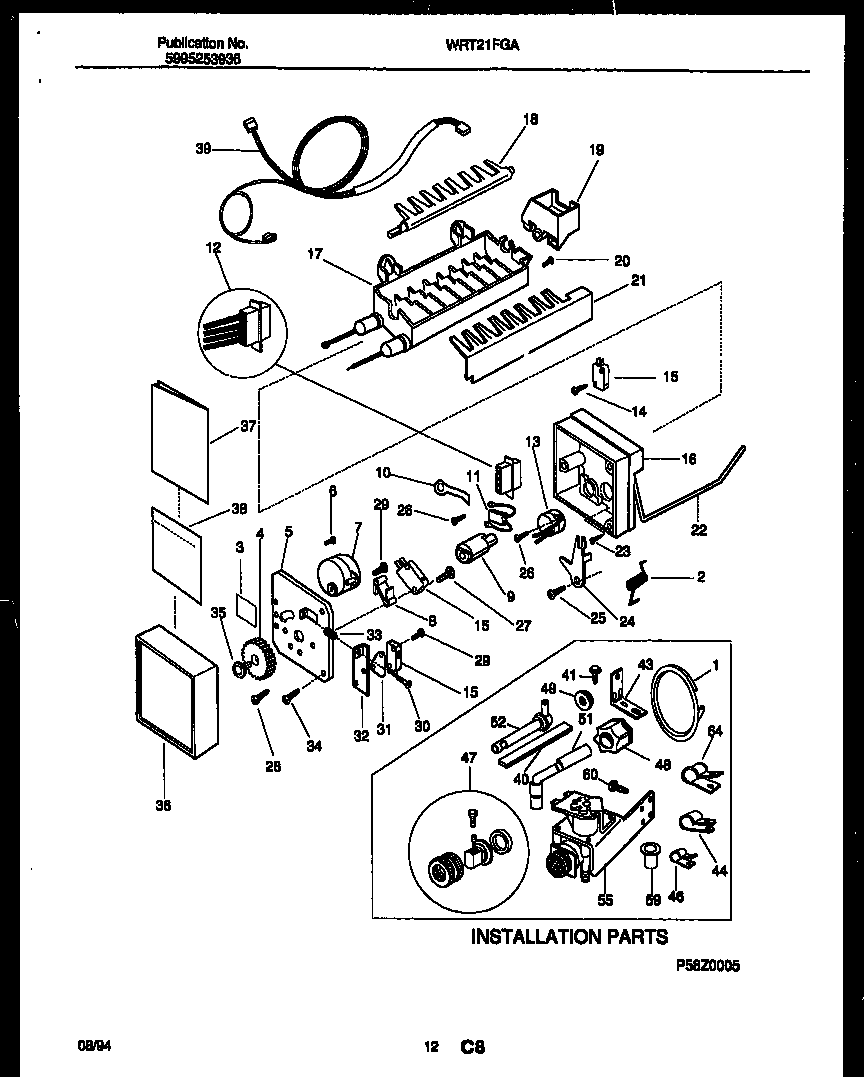 White-Westinghouse WRT21BGAZ1 ice maker and installation parts diagram