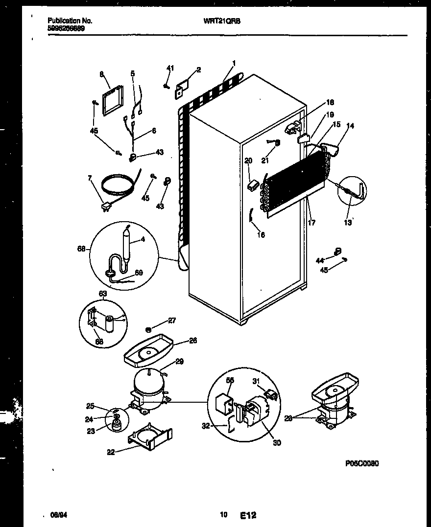 White-Westinghouse WRT21QRBW0 system and automatic defrost parts diagram