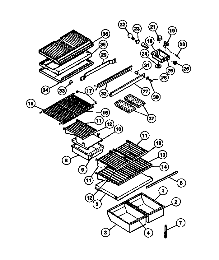 Kelvinator TSK206EN2V shelves and supports diagram