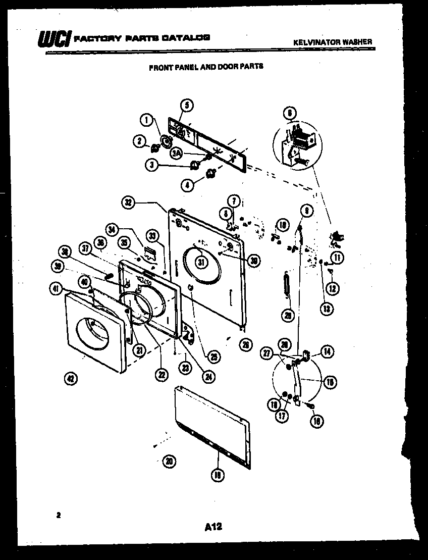 Kelvinator AWS100C1D front panel and door parts diagram
