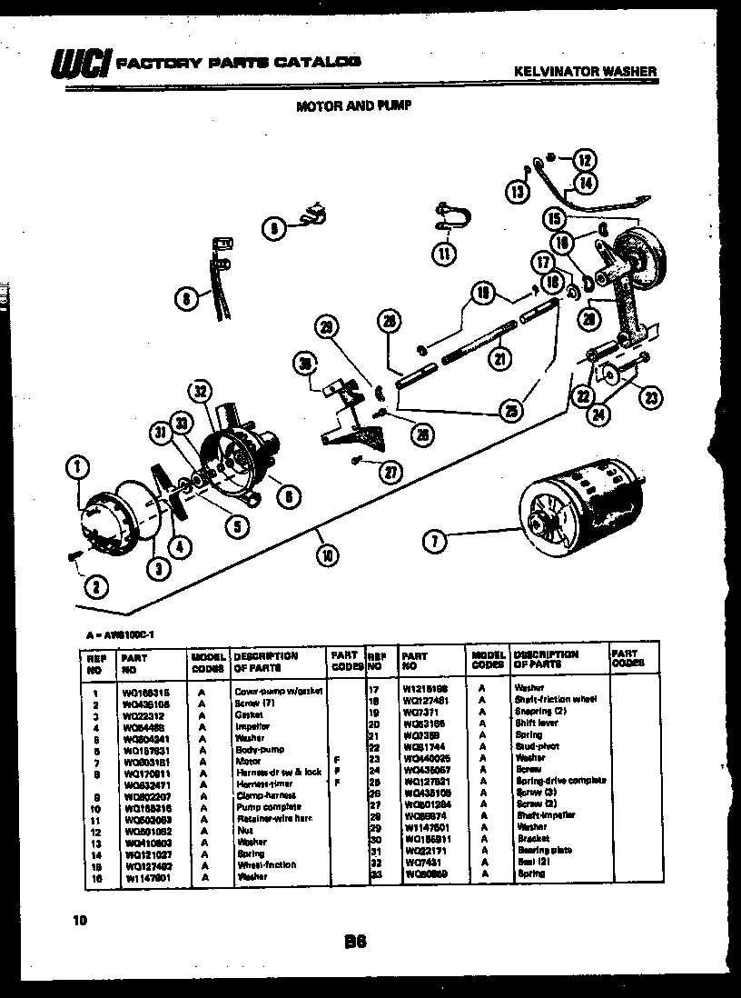 Kelvinator AWS100C1D motor and pump diagram