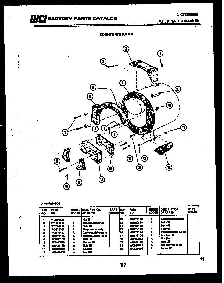 Kelvinator AWS100C1D counterweights diagram
