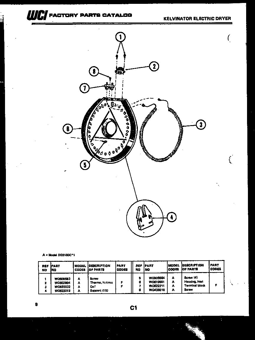 Kelvinator DES100CW1 heater and housing diagram