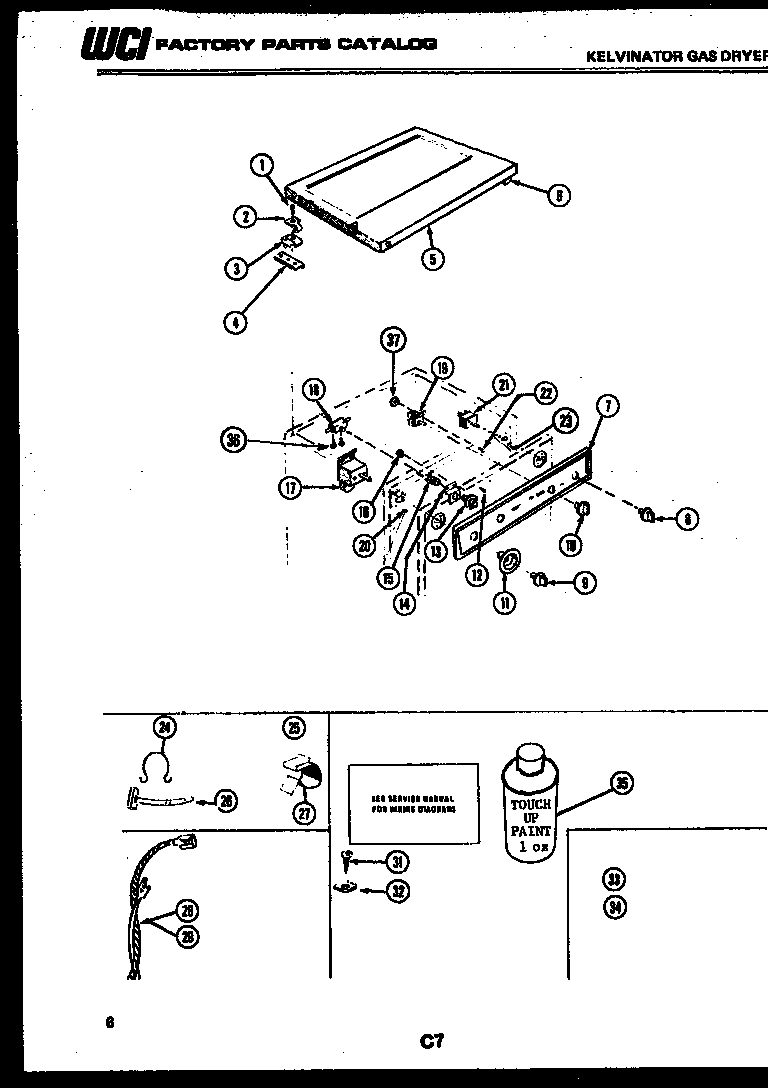 Kelvinator DGS100CW1 top, controls and miscellaneous parts diagram