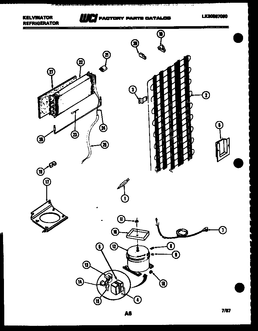 Kelvinator TMK160AN6V system and automatic defrost parts diagram