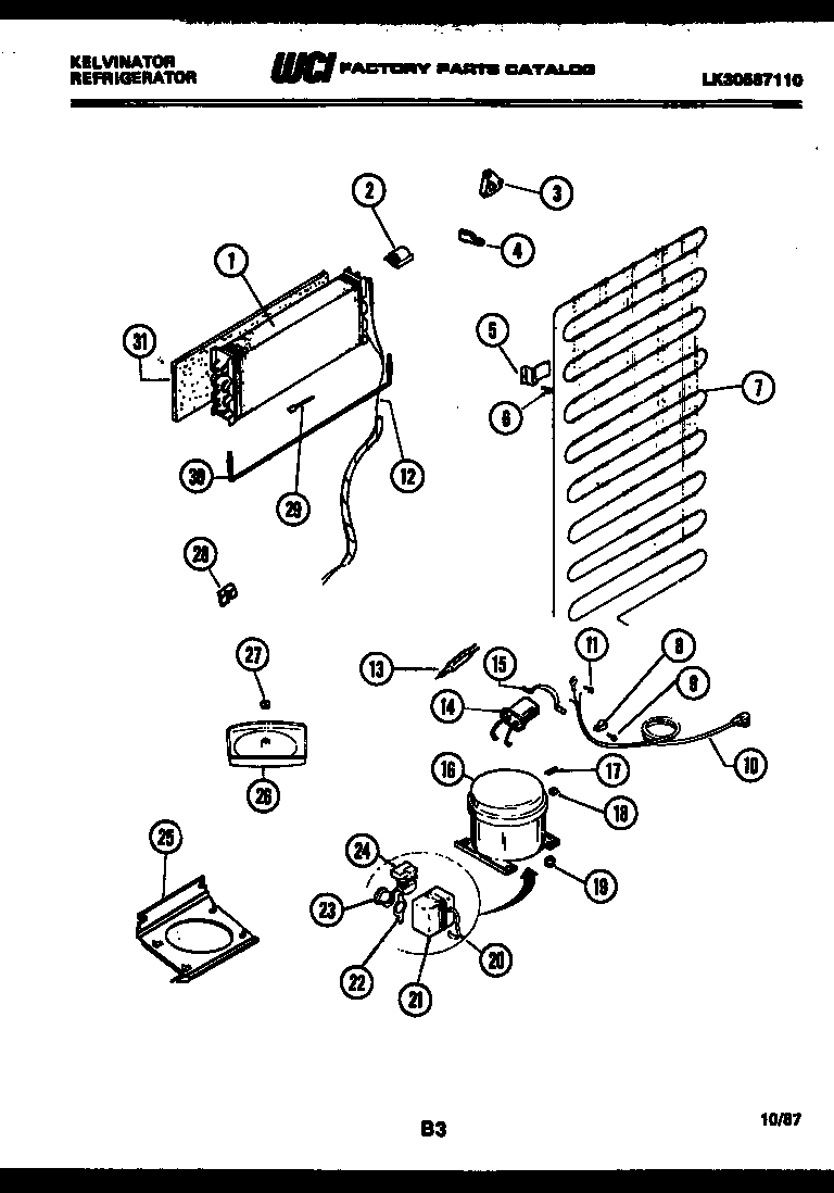 Kelvinator TPK140EN0V system and automatic defrost parts diagram