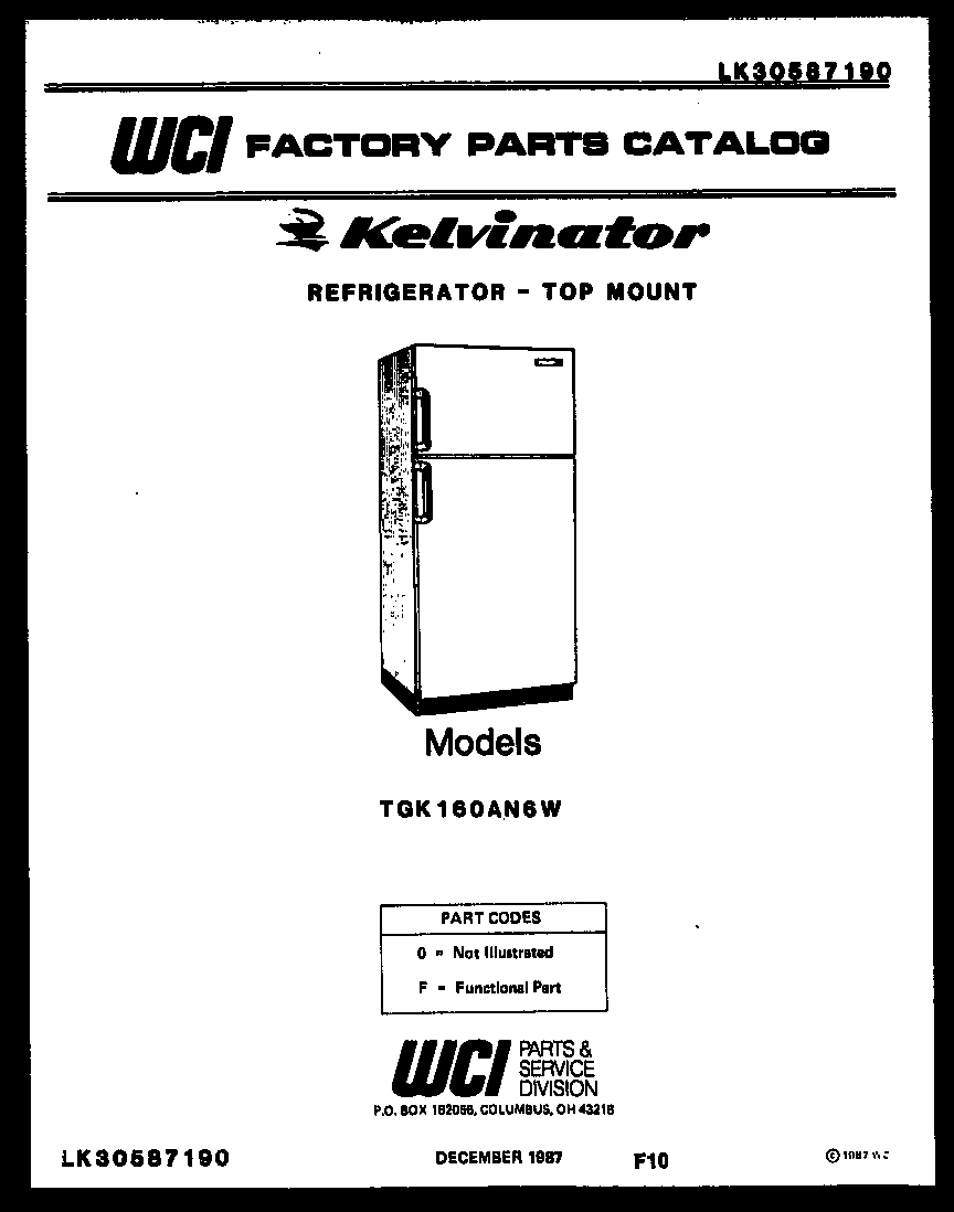 Kelvinator TGK160AN6V cover page diagram