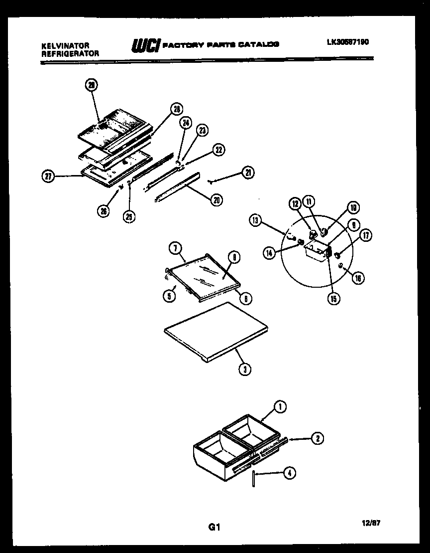 Kelvinator TGK160AN6V shelves and supports diagram