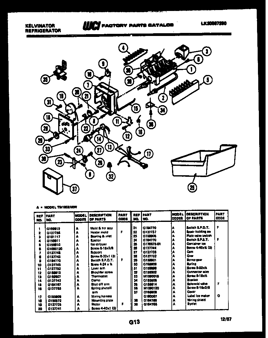 Kelvinator TSI180EN0V ice maker parts diagram