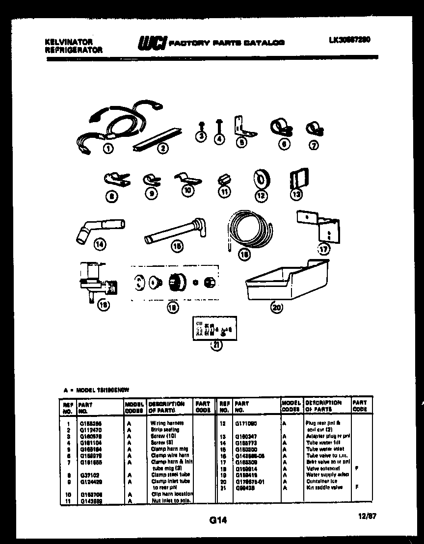 Kelvinator TSI180EN0V ice maker installation parts diagram