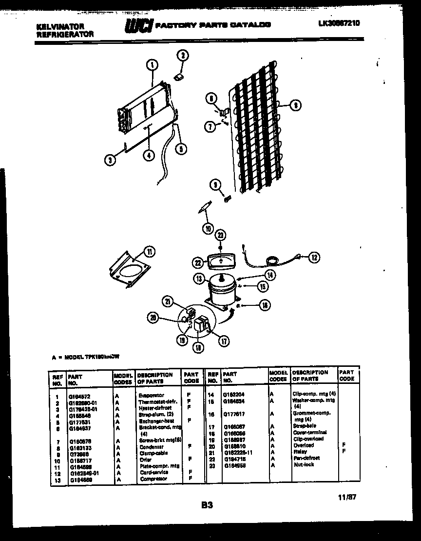 Kelvinator TPK180EN0V system and automatic defrost parts diagram