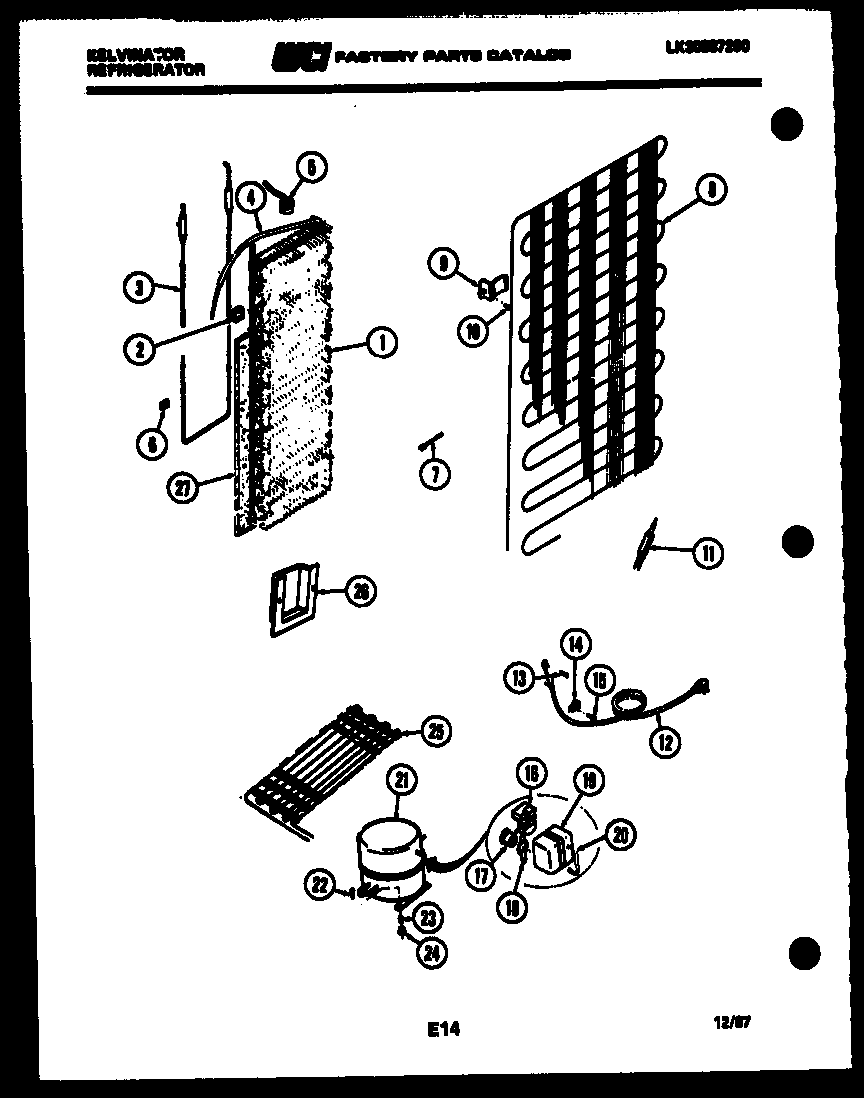 Kelvinator FPK190EN0D system and automatic defrost parts diagram