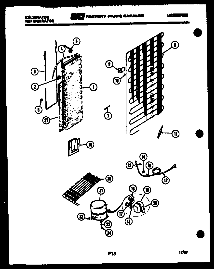 Kelvinator FPK190AN5W system and automatic defrost parts diagram