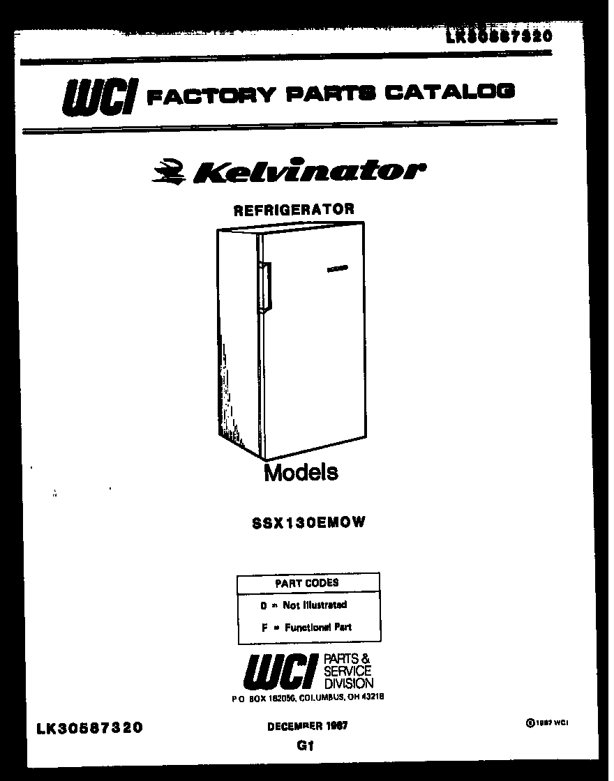 Kelvinator SSX130EM0F cover page diagram