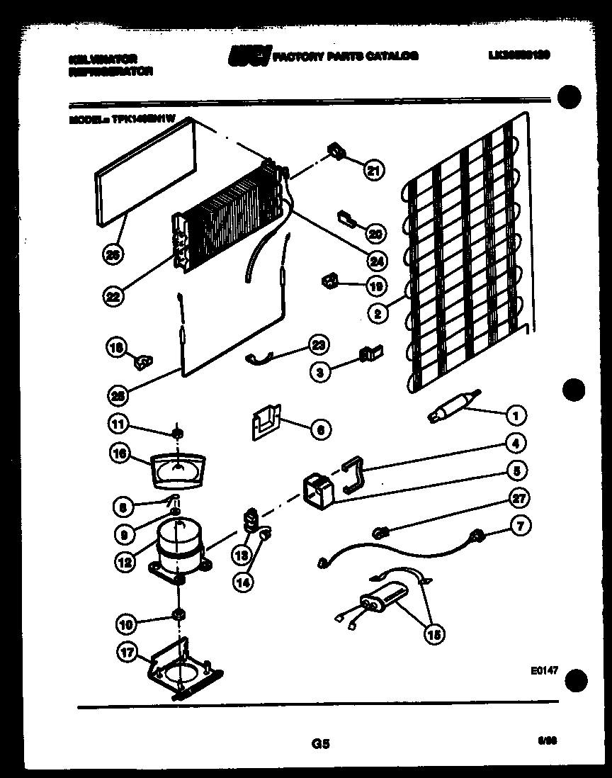 Kelvinator TPK140EN1V system and automatic defrost parts diagram