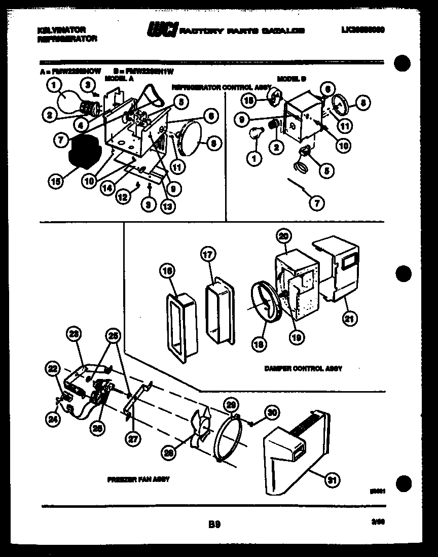 Kelvinator FMW220EN1V refrigerator control assembly, damper control assembly and f diagram