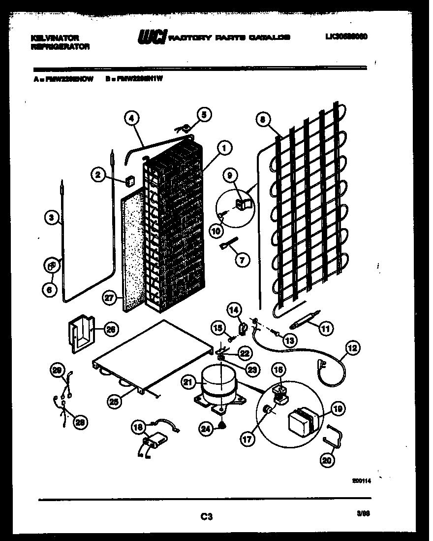 Kelvinator FMW220EN1V system and automatic defrost parts diagram