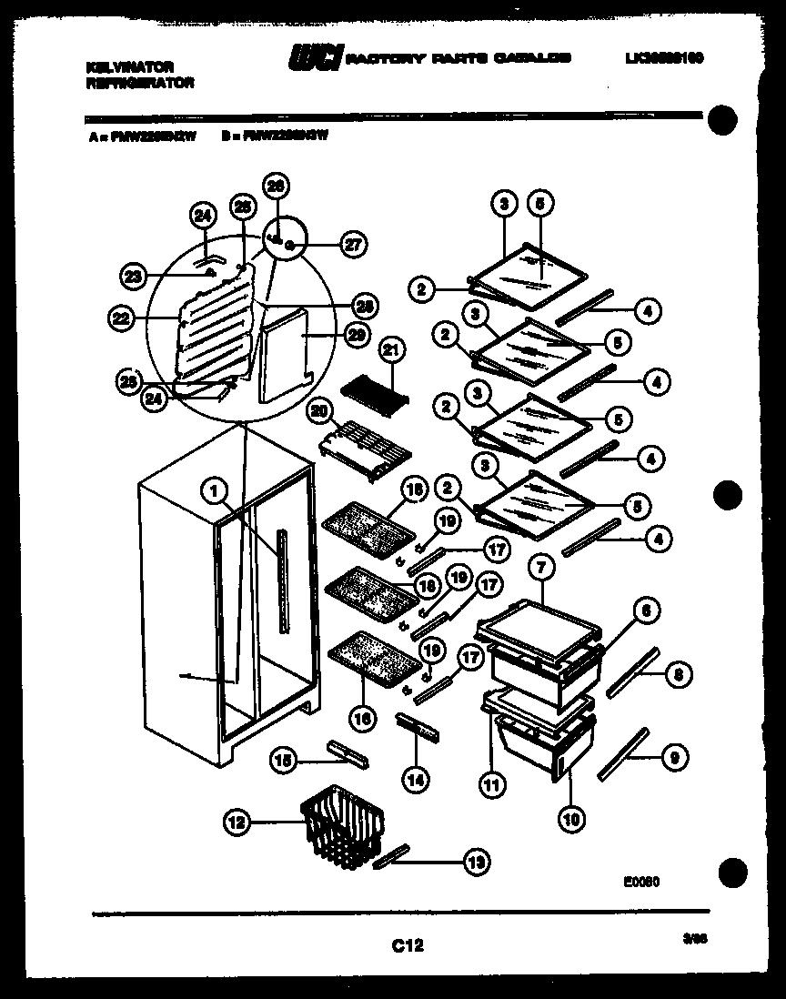 Kelvinator FMW220EN3T shelves and supports diagram