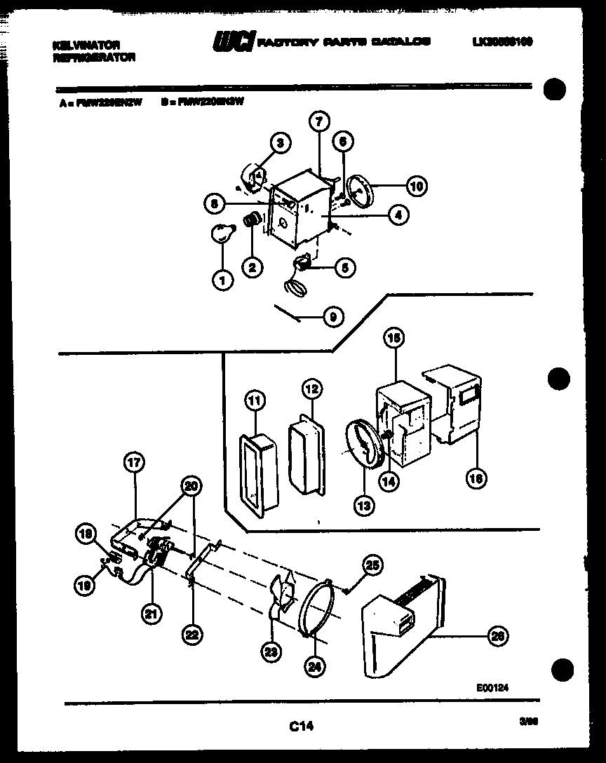 Kelvinator FMW220EN3T refrigerator control assembly, damper control assembly and f diagram