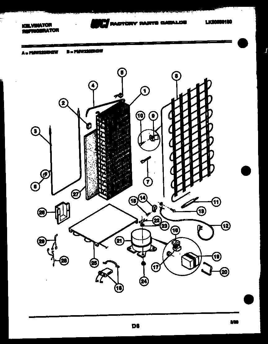 Kelvinator FMW220EN3T system and automatic defrost parts diagram