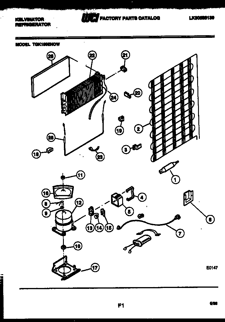 Kelvinator TGK180EN0D system and automatic defrost parts diagram