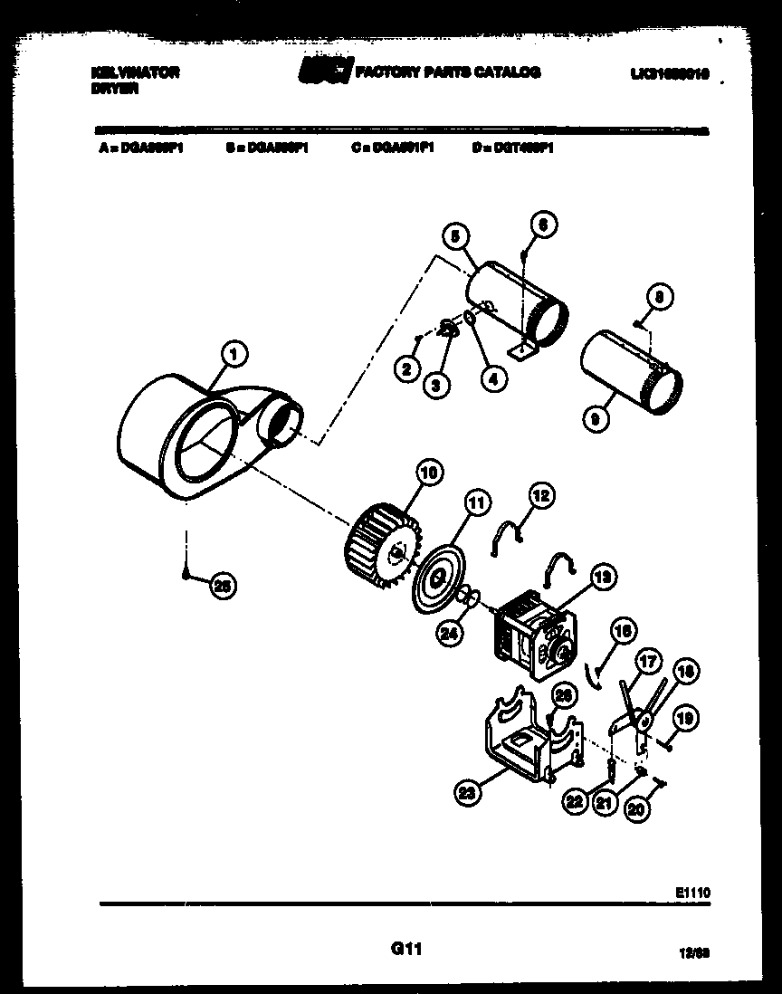 Kelvinator DGA500F1T blower housing diagram