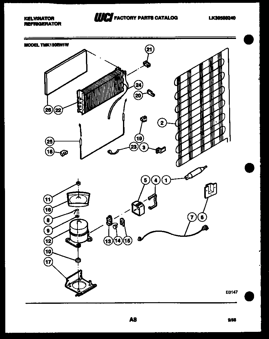 Kelvinator TMK160EN1W system and automatic defrost parts diagram