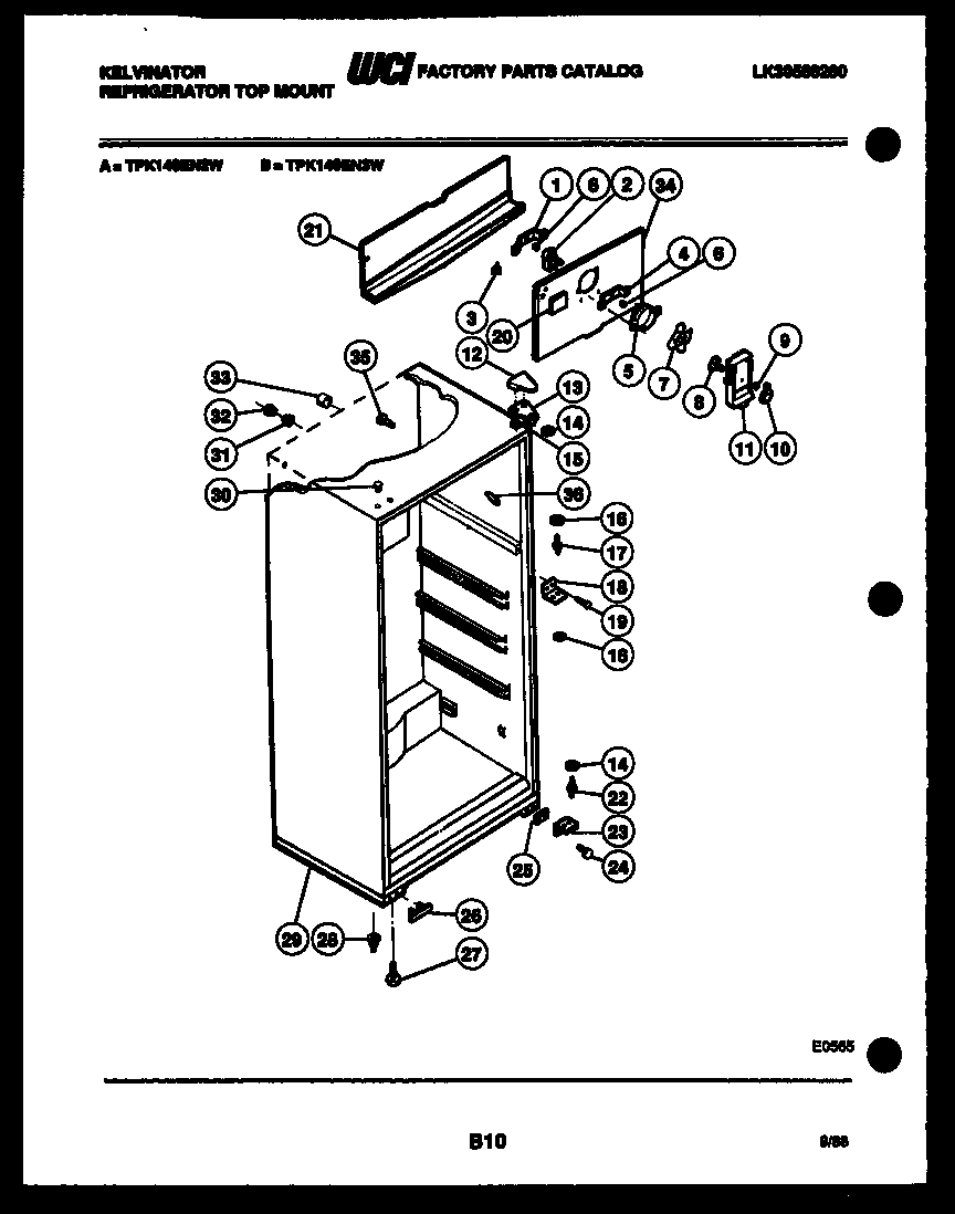 Kelvinator TPK140EN3F cabinet parts diagram