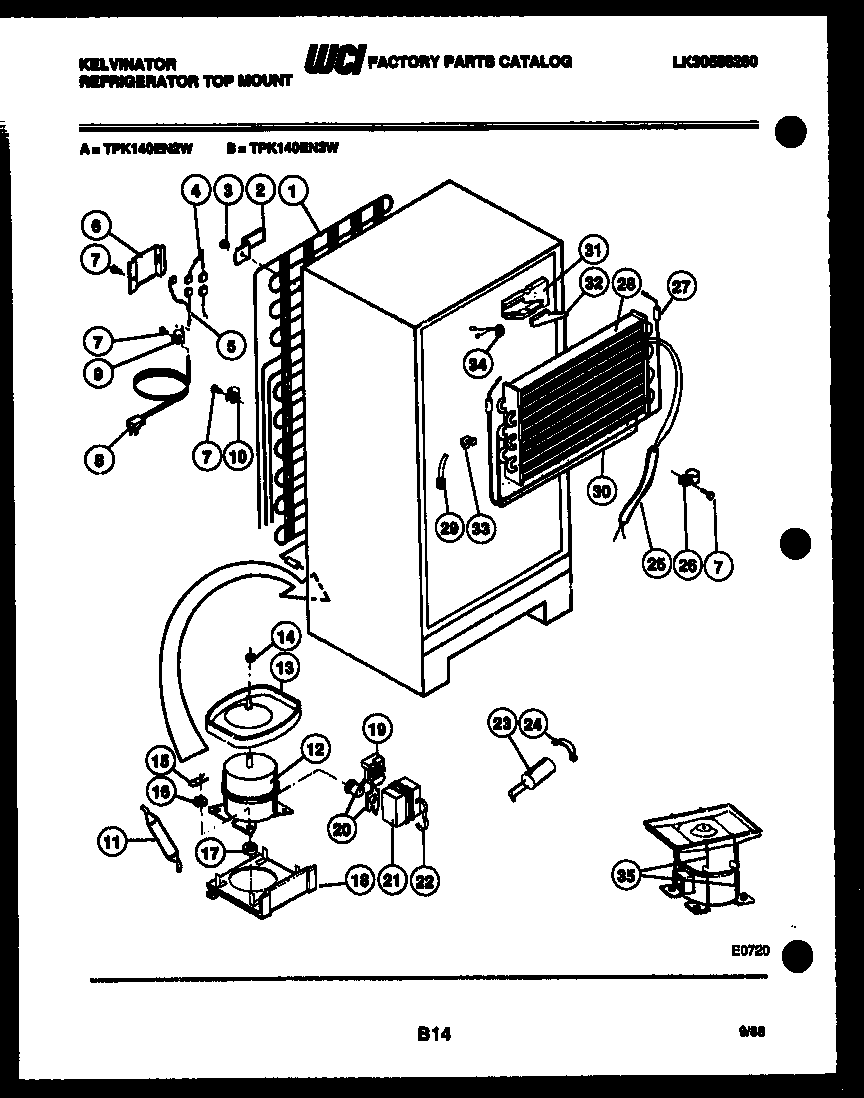 Kelvinator TPK140EN3F system and automatic defrost parts diagram