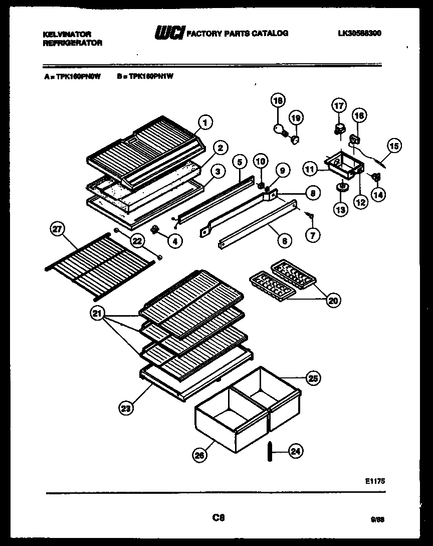 Kelvinator TPK160PN0D shelves and supports diagram