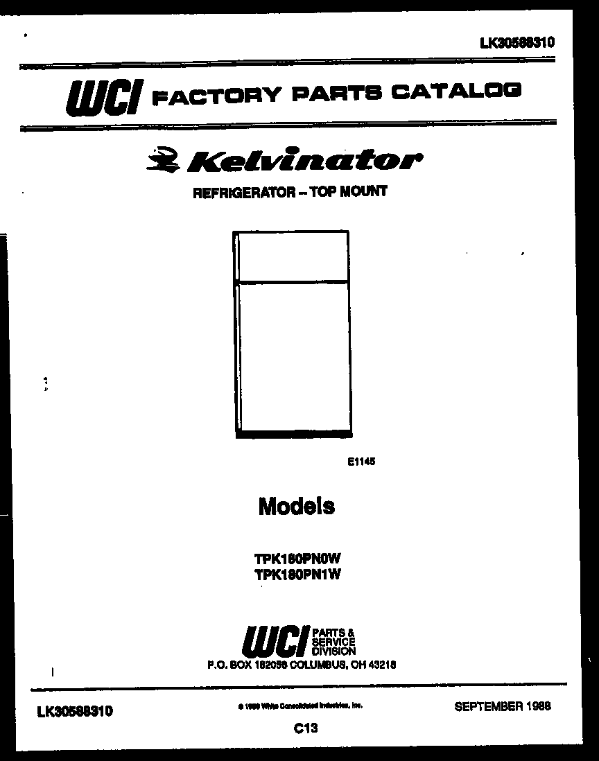 Kelvinator TPK180PN0T cover page diagram