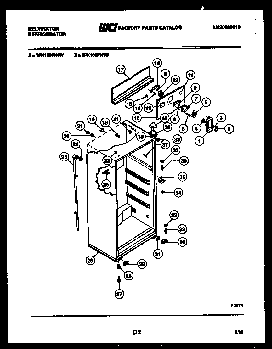 Kelvinator TPK180PN0T cabinet parts diagram