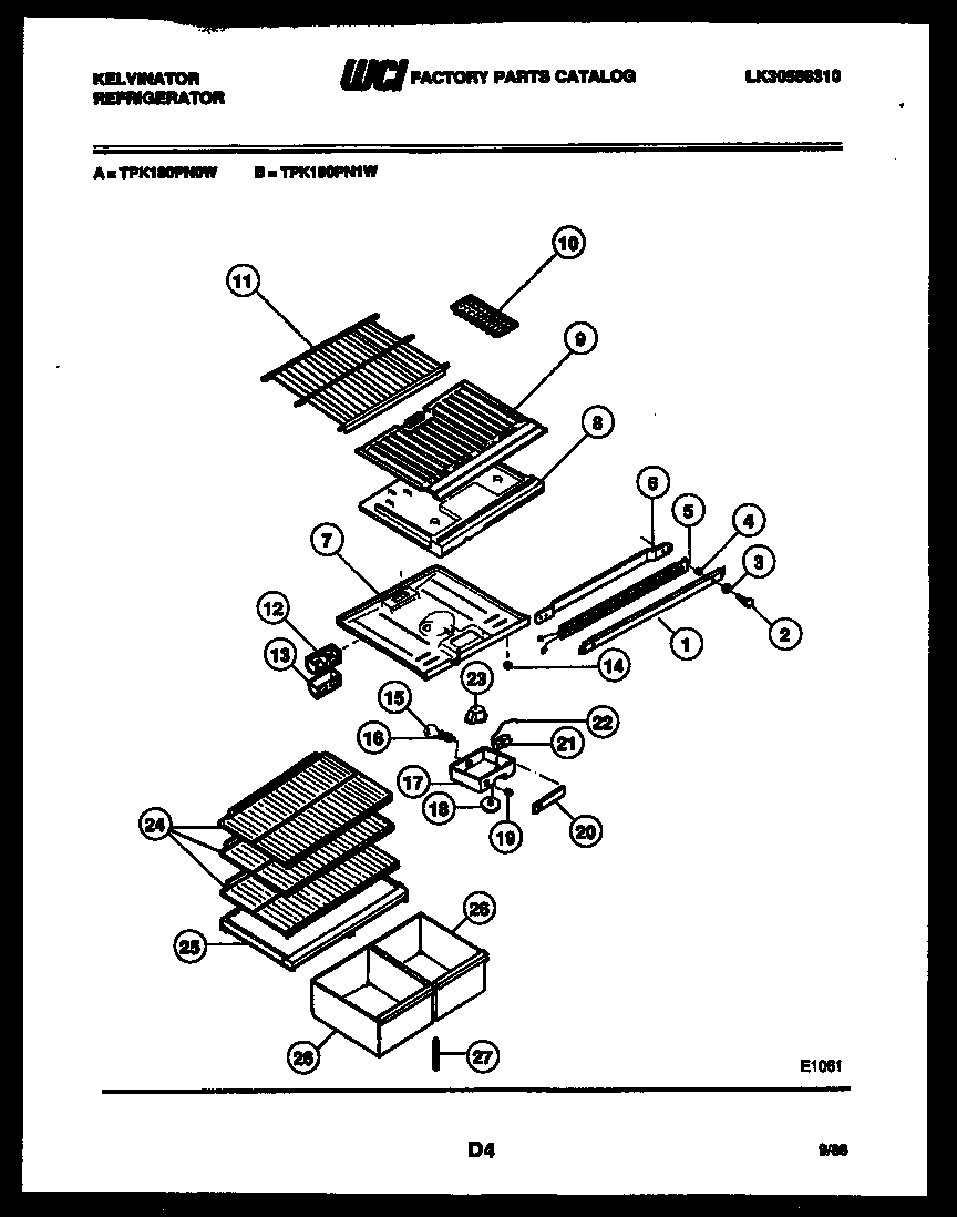 Kelvinator TPK180PN0T shelves and supports diagram