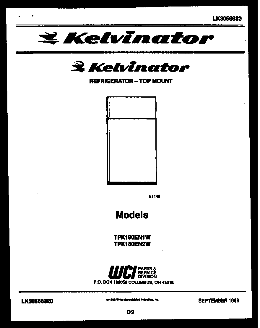 Kelvinator TPK180EN2T cover page diagram