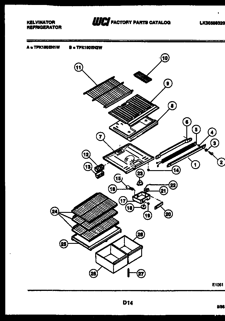 Kelvinator TPK180EN2T shelves and supports diagram