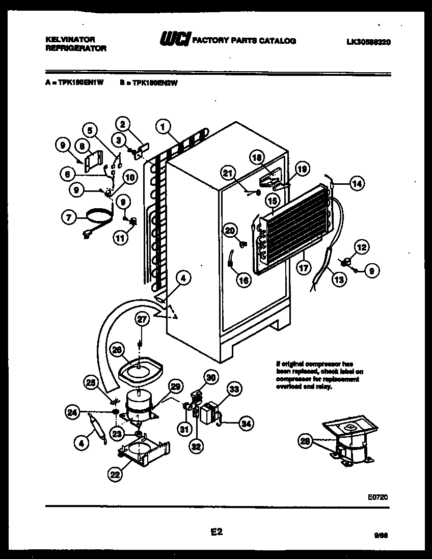 Kelvinator TPK180EN2T system and automatic defrost parts diagram