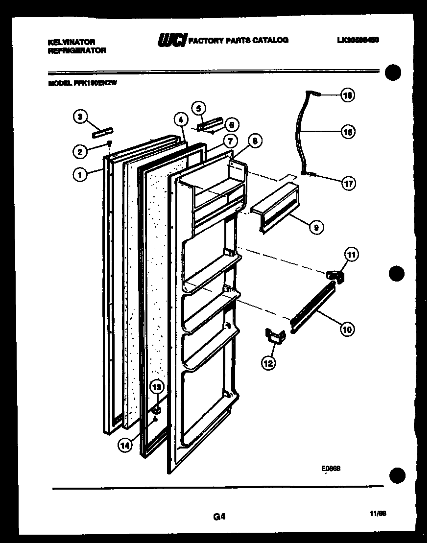Kelvinator FPK190EN2V refrigerator door parts diagram