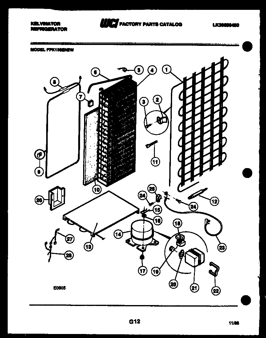 Kelvinator FPK190EN2V system and automatic defrost parts diagram