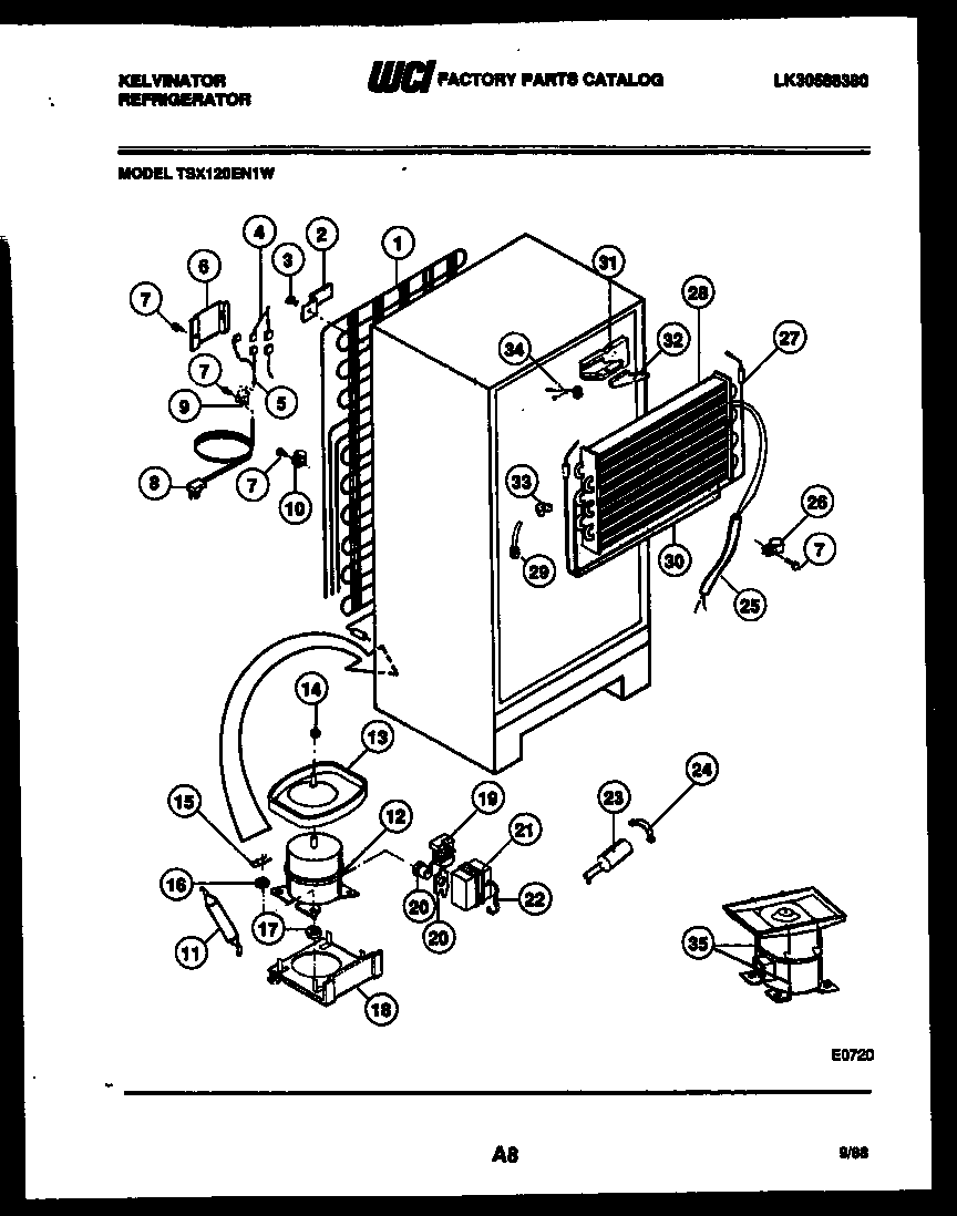 Kelvinator TSX120EN1V system and automatic defrost parts diagram