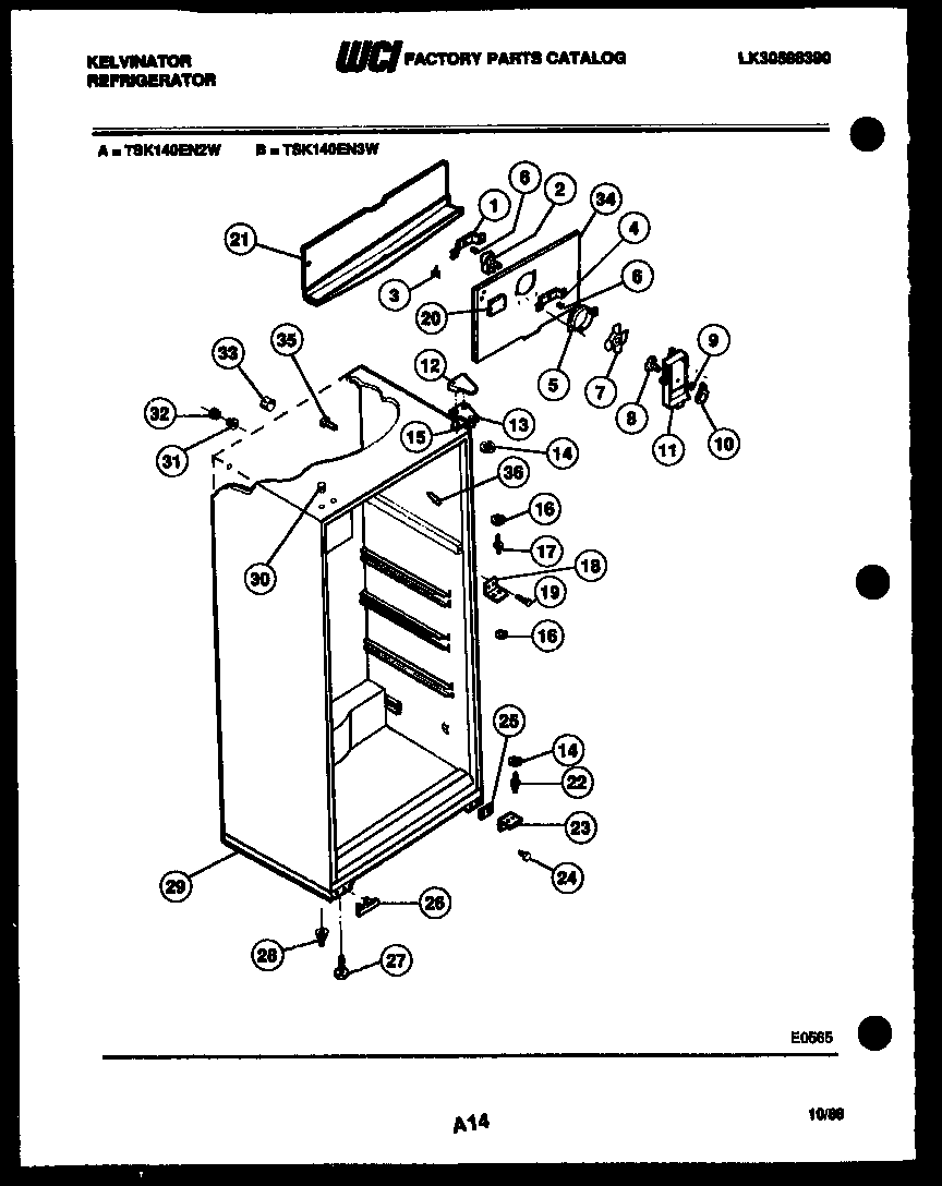 Kelvinator TSK140EN2W cabinet parts diagram