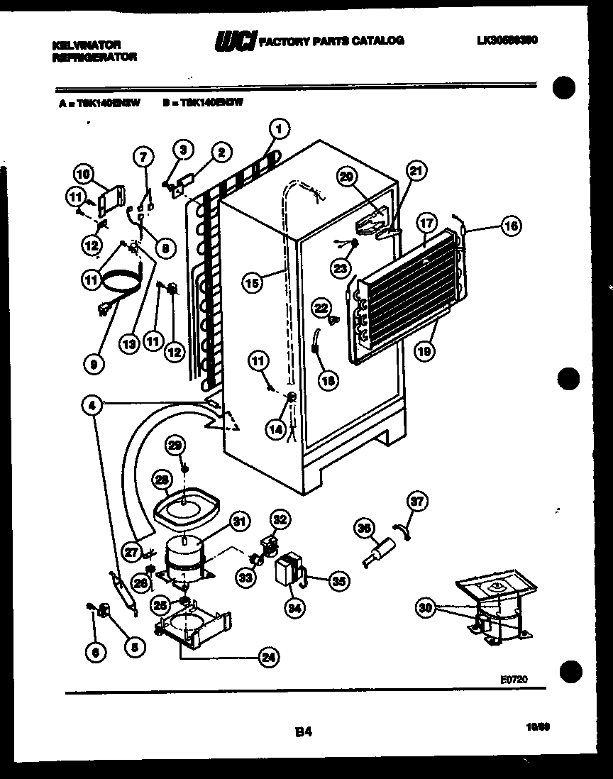 Kelvinator TSK140EN2W system and automatic defrost parts diagram