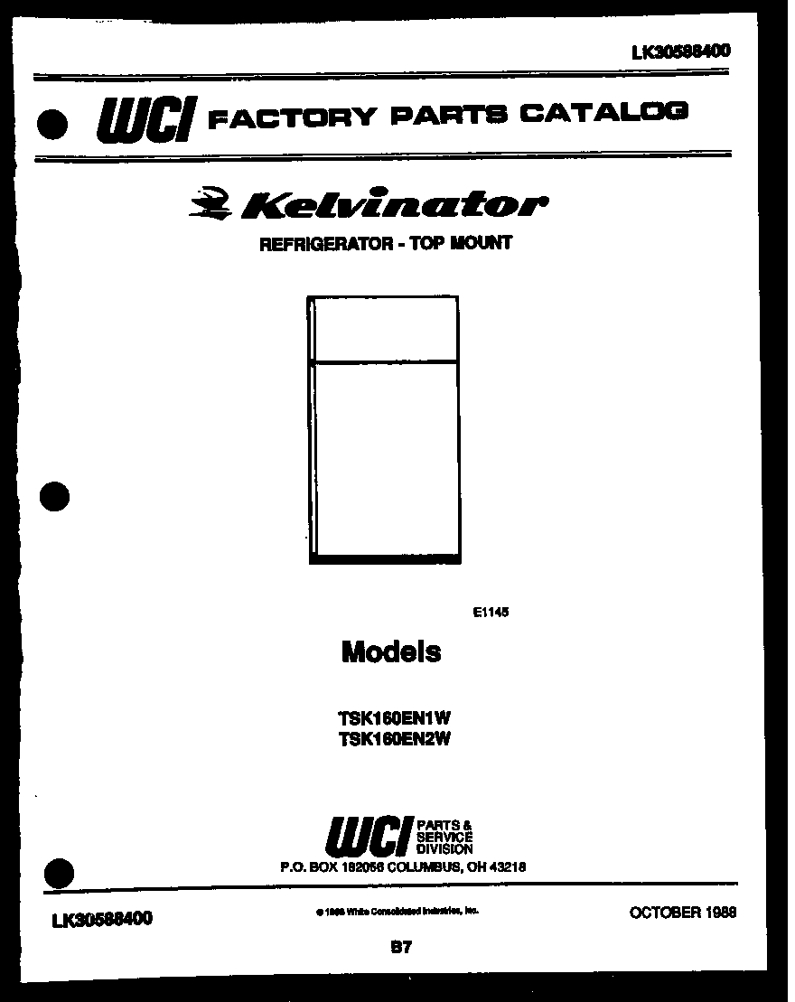 Kelvinator TSK160EN2V cover page diagram