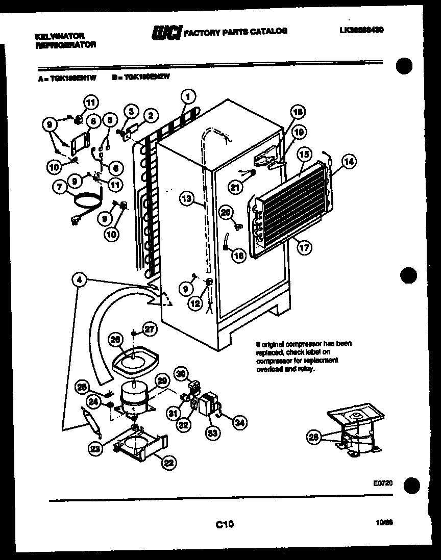 Kelvinator TGK180EN1D system and automatic defrost parts diagram