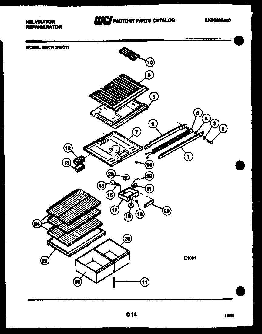 Kelvinator TSK145PN0W shelves and supports diagram