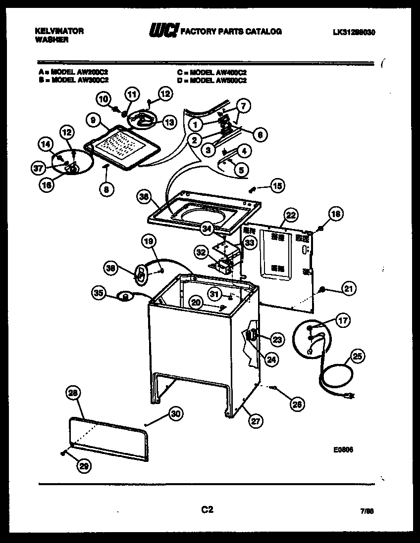 Kelvinator AW400C2W cabinet parts diagram