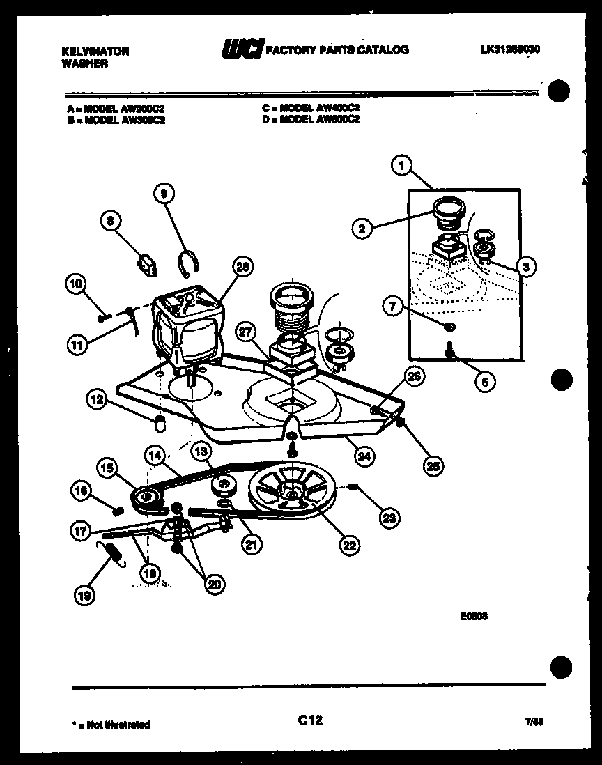 Kelvinator AW400C2W motor and idler arm clutch diagram