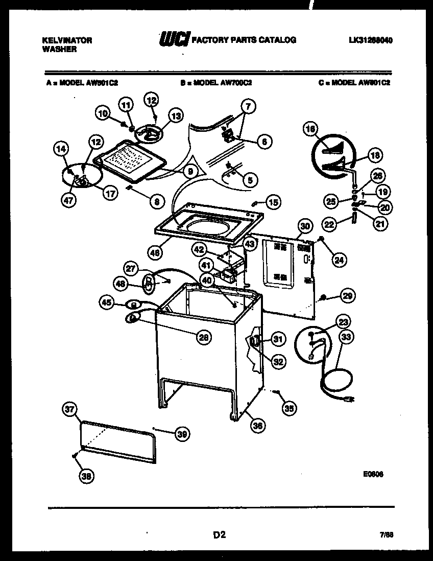 Kelvinator AW700C2D cabinet parts diagram