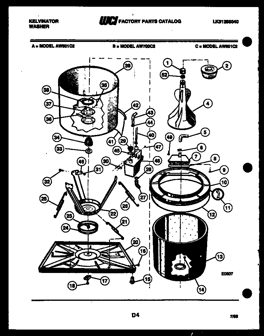 Kelvinator AW700C2D tub detail diagram